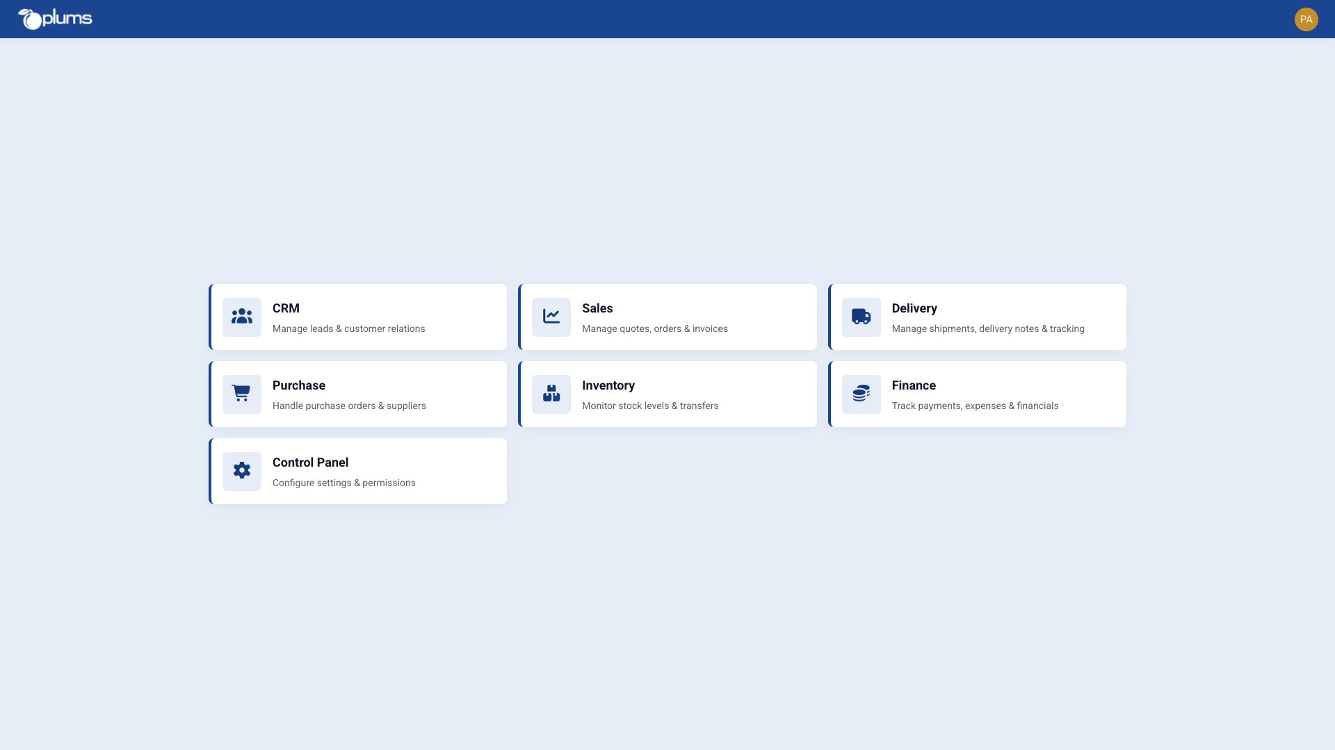 Plums ERP launchpad