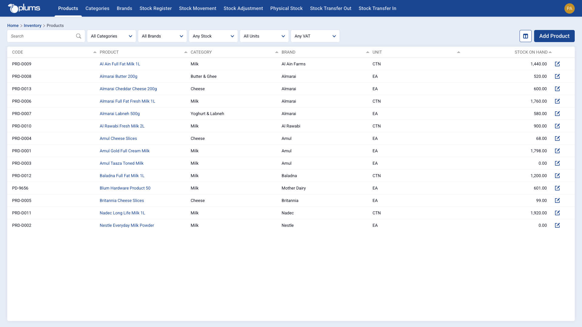 Product listing
