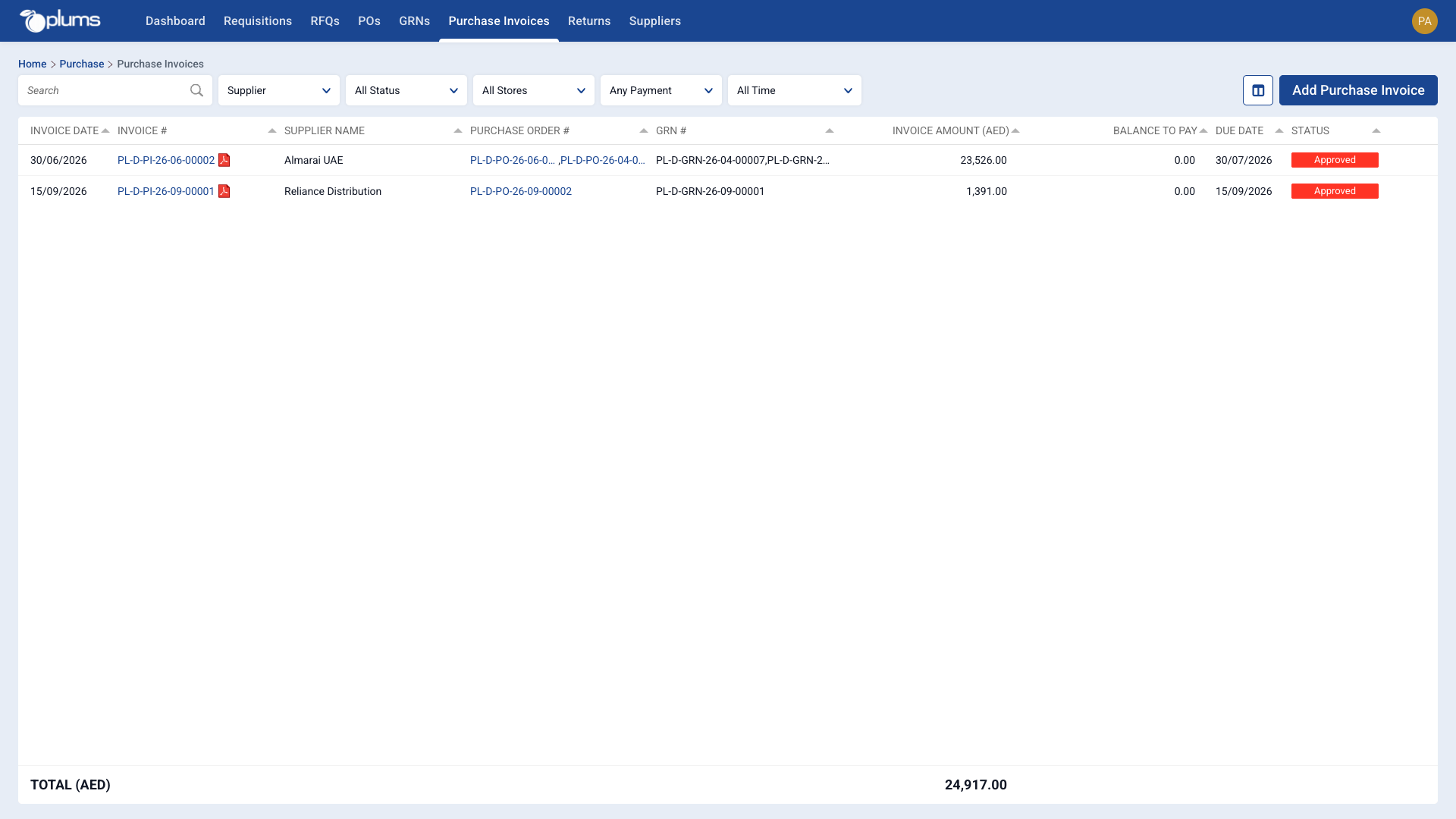 Purchase invoices