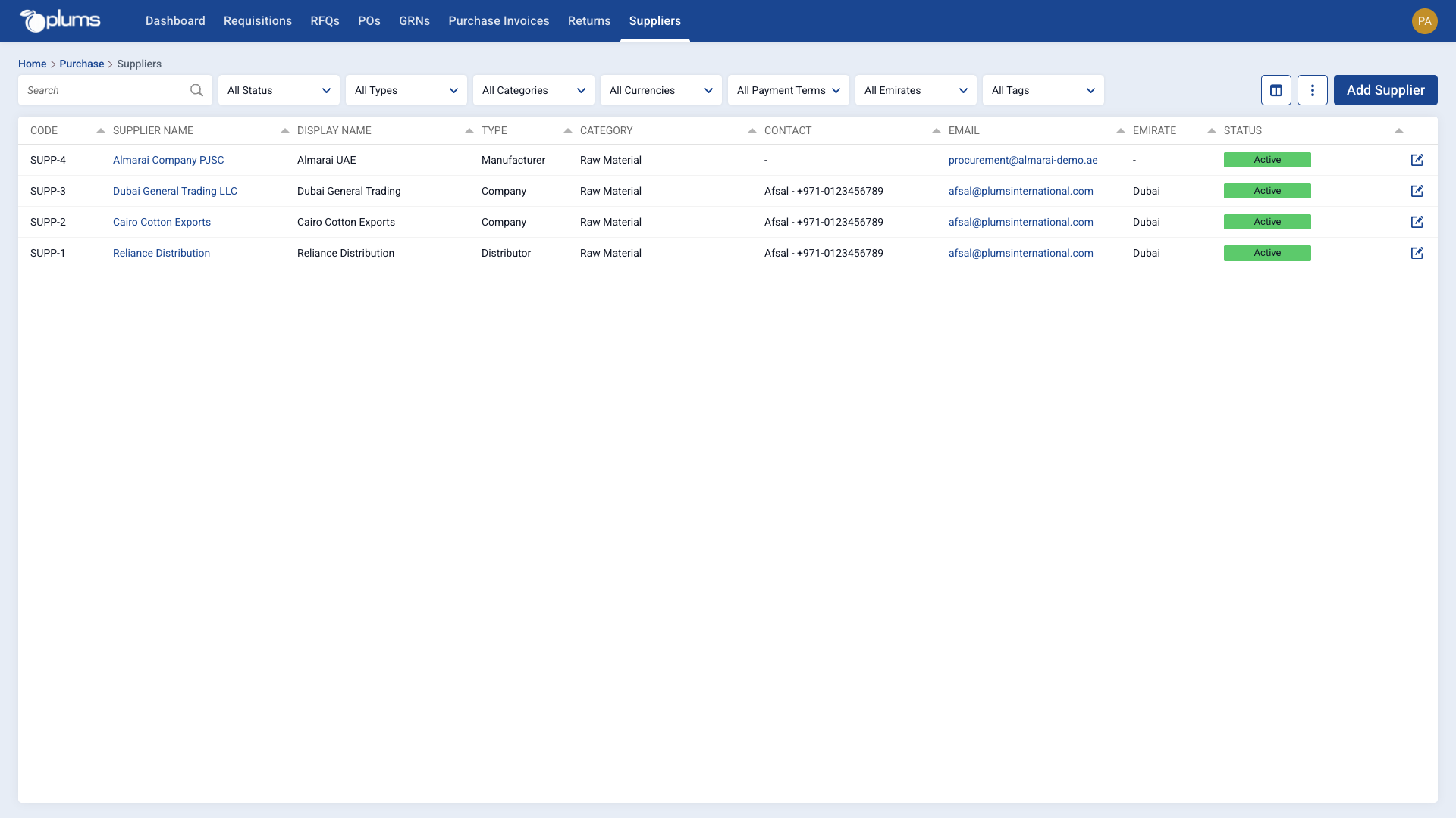Supplier listing